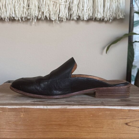 Madewell The Frances Black Leather Almond Toe Slip On Flat Loafer Mule Size 8.5 - Picture 9 of 15